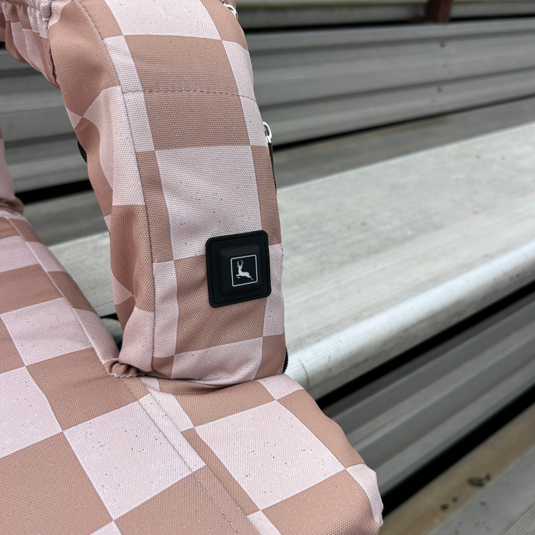 Heated Speckled Beige Checkerboard 23" Wide Stadium Seat with Armrests