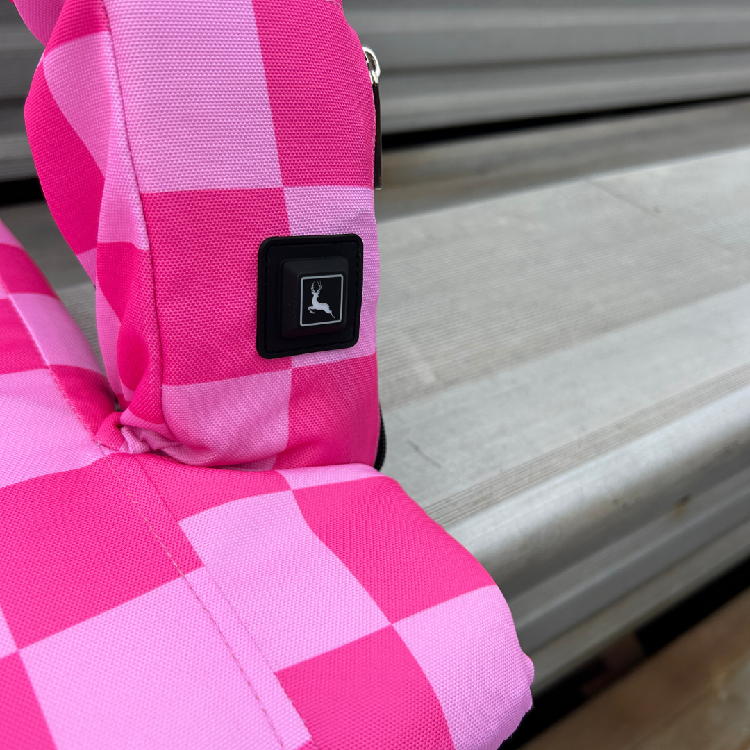 Heated Pink Checkerboard 23" Wide Stadium Seat with Armrests