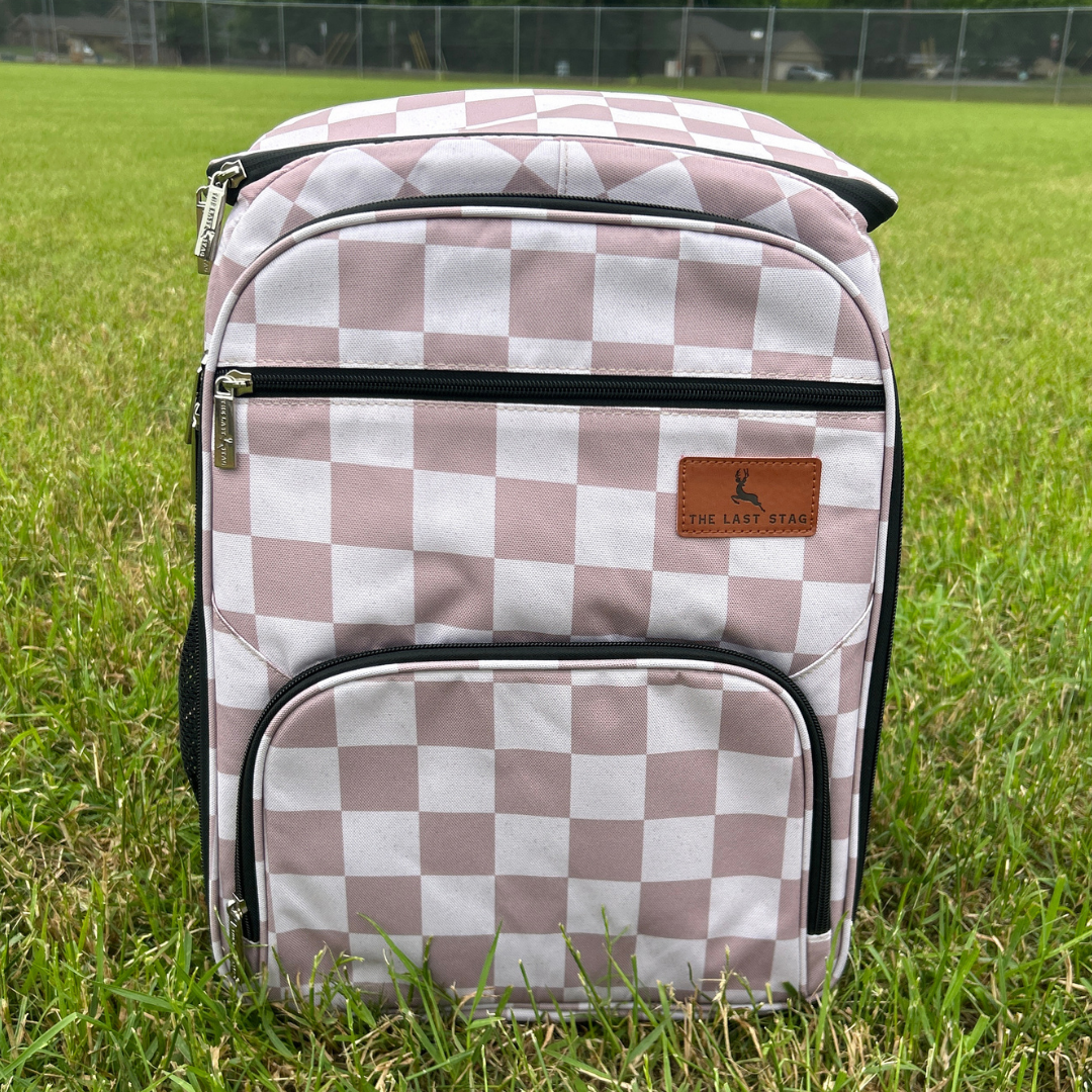 Beige Checkerboard Backpack Cooler