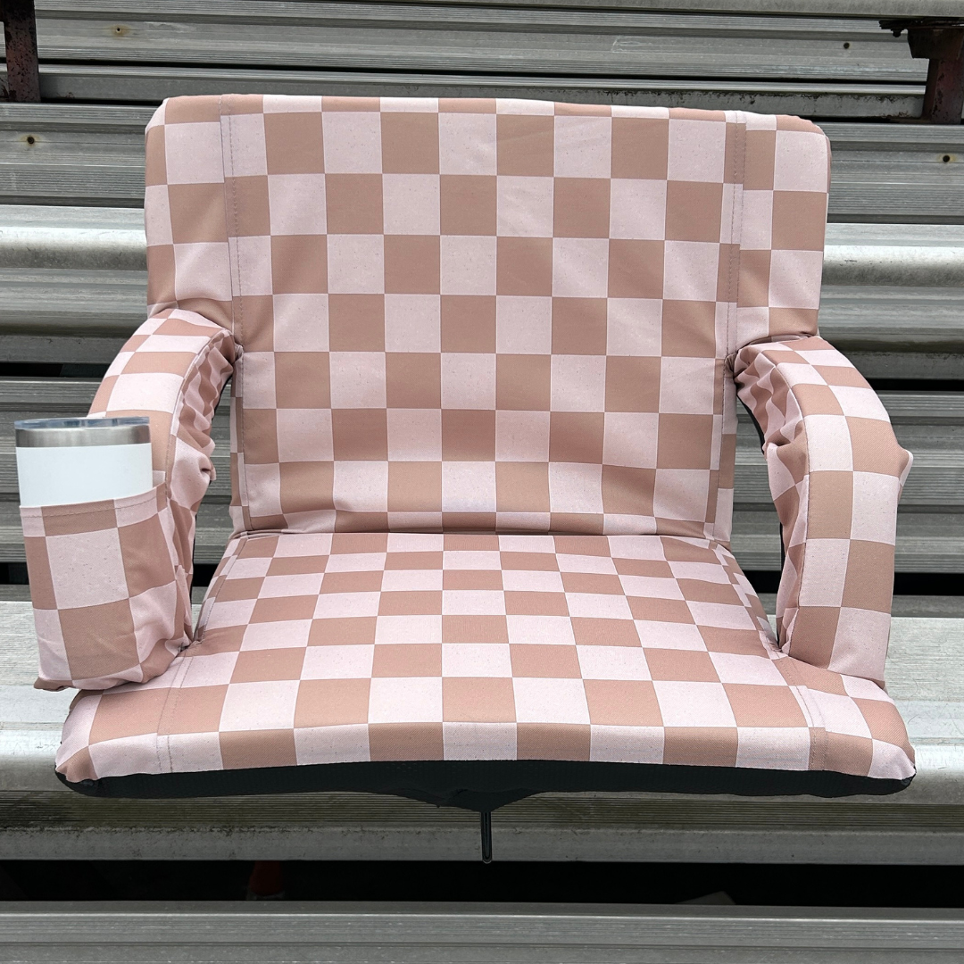 Speckled Beige Checkerboard 23" Stadium Seat with Armrests