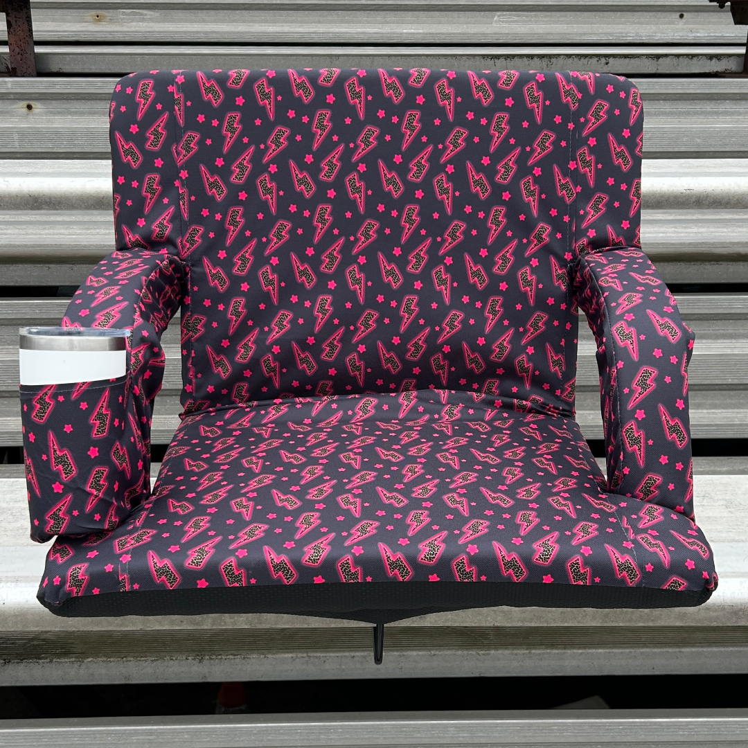 Pink Leopard Lightning Bolts 23" Stadium Seat with Armrests