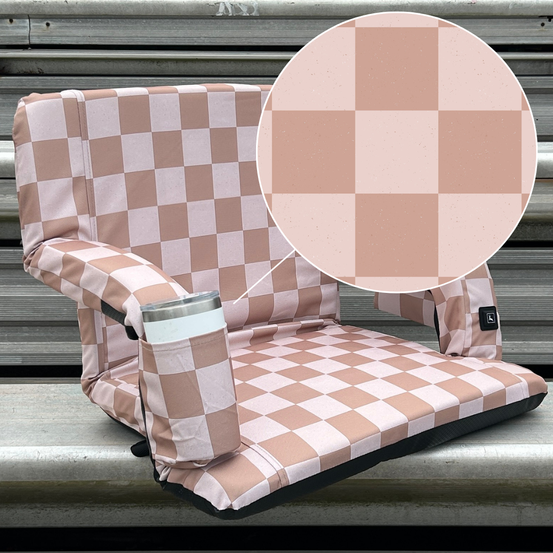 Heated Speckled Beige Checkerboard 23" Wide Stadium Seat with Armrests