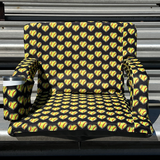Softball Hearts - Black 23" Stadium Seat with Armrests
