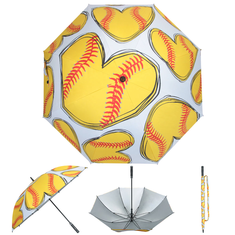 Softball Hearts - UPF 50+ Large Golf Umbrella