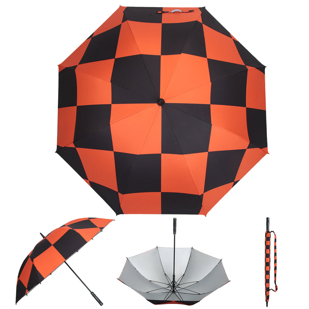 Orange Checkerboard - UPF 50+ Large Golf Umbrella