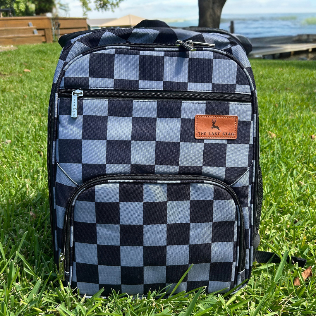 Grey Checkerboard Backpack Cooler
