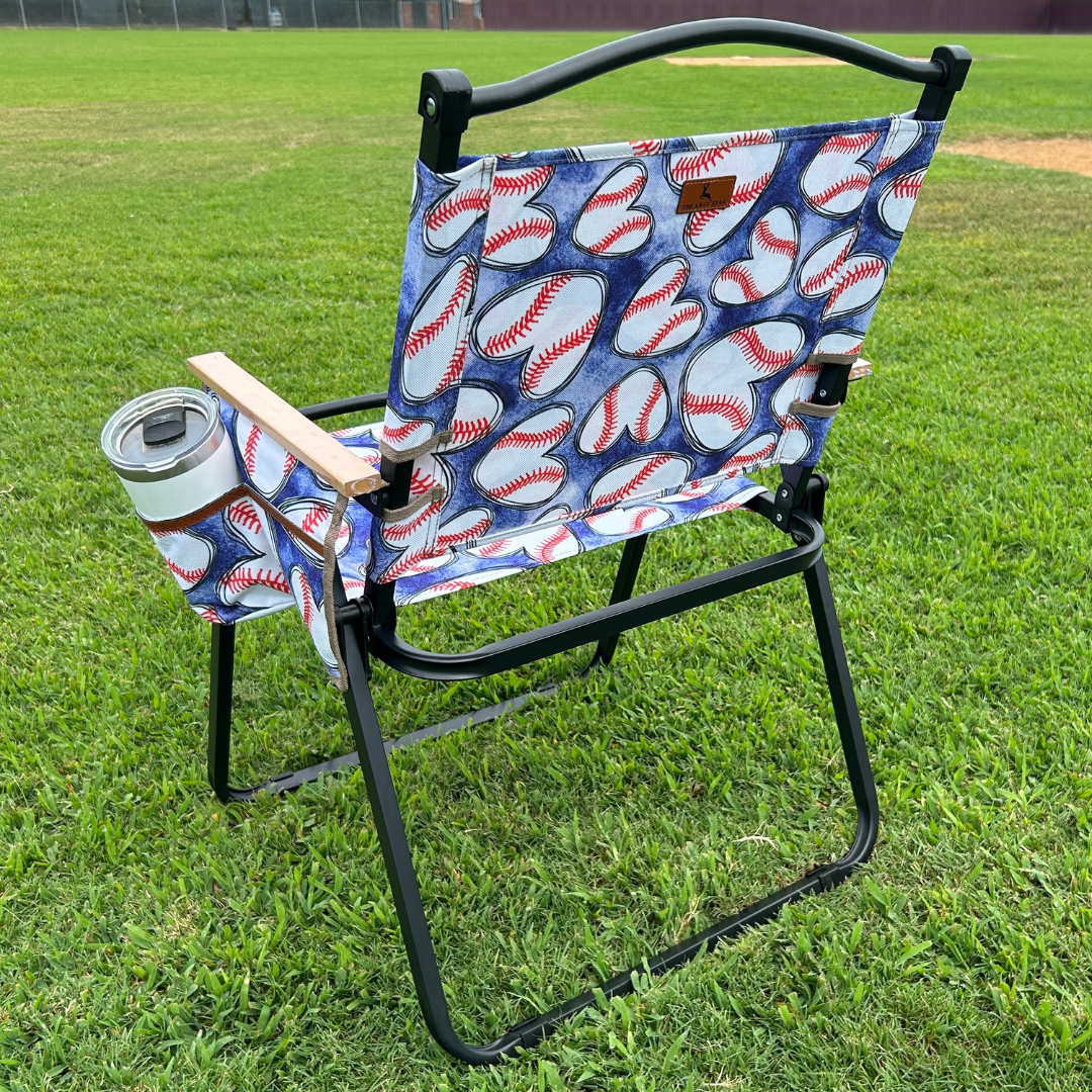 Baseball Hearts - Blue Folding Lawn Chair