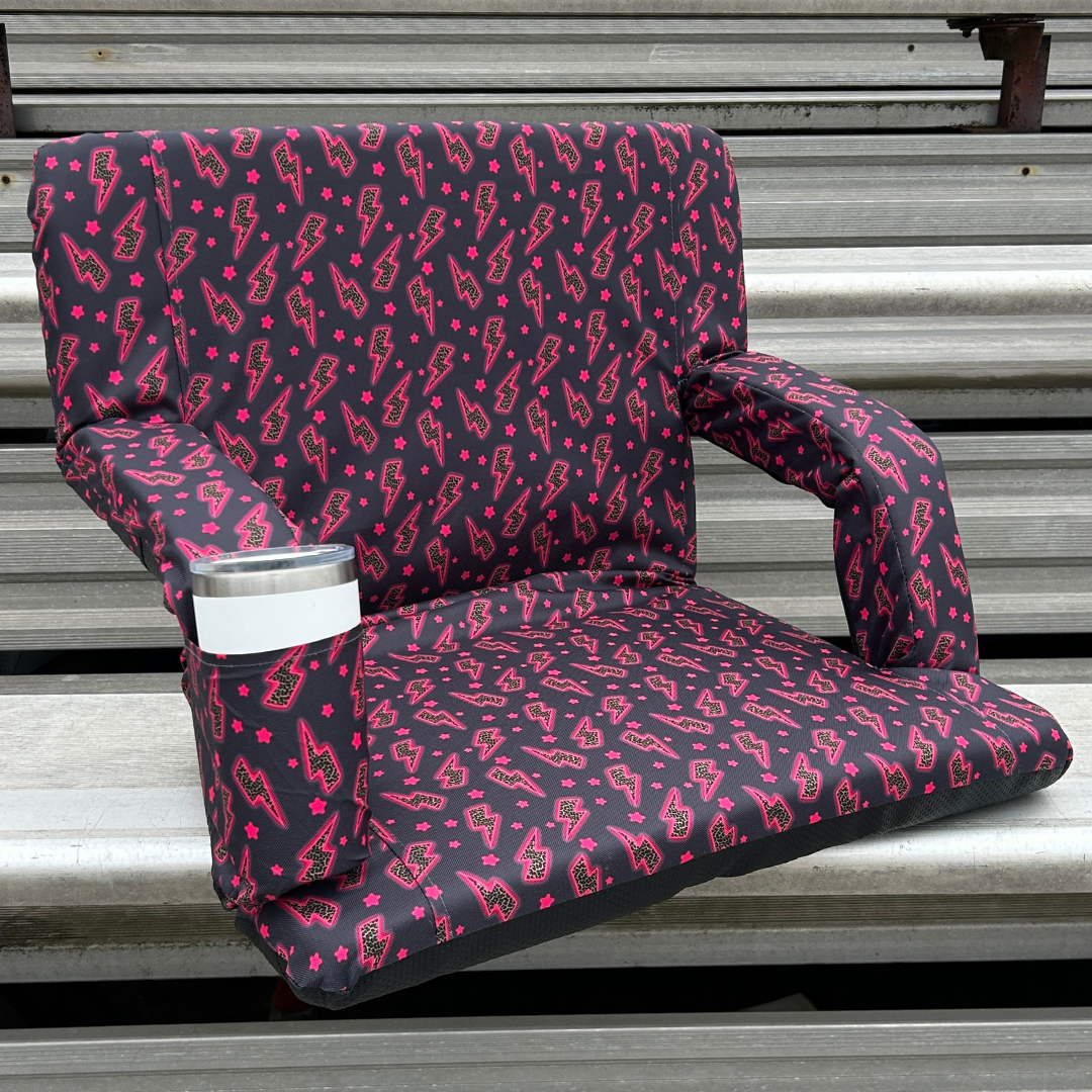 Pink Leopard Lightning Bolts 23" Stadium Seat with Armrests