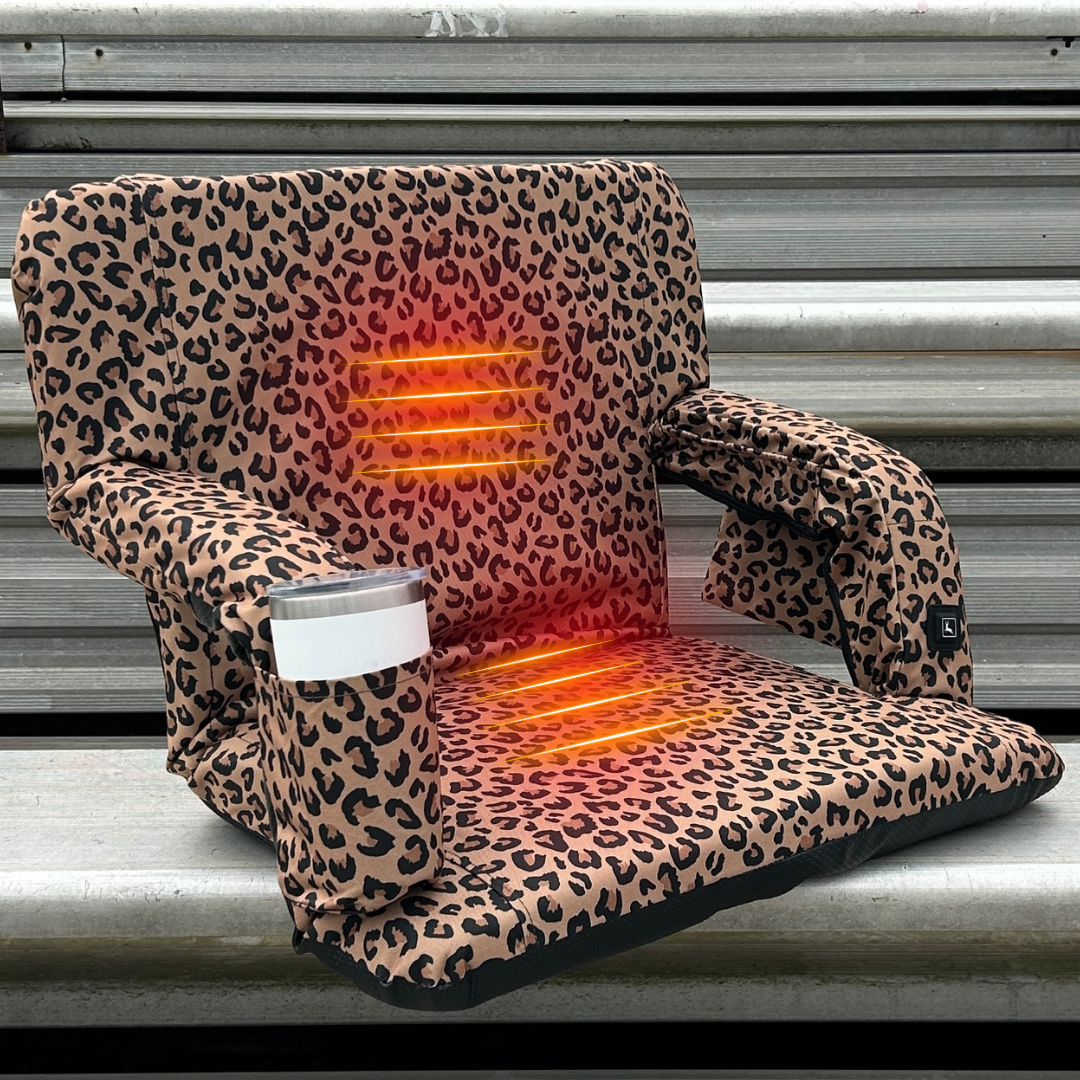 Heated Leopard 23" Wide Stadium Seat with Armrests