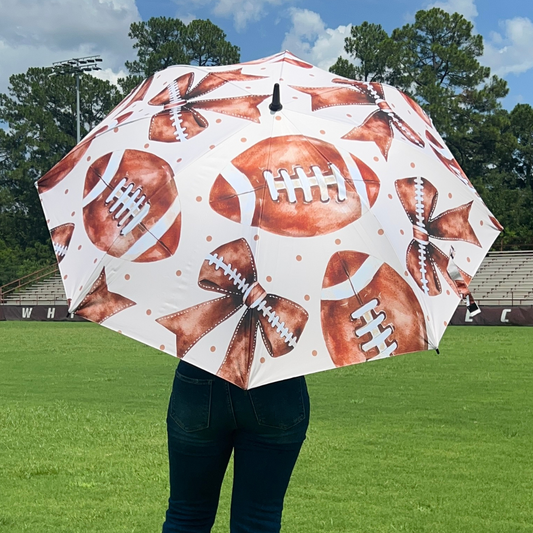 Footballs & Bows - UPF 50+ Large Golf Umbrella