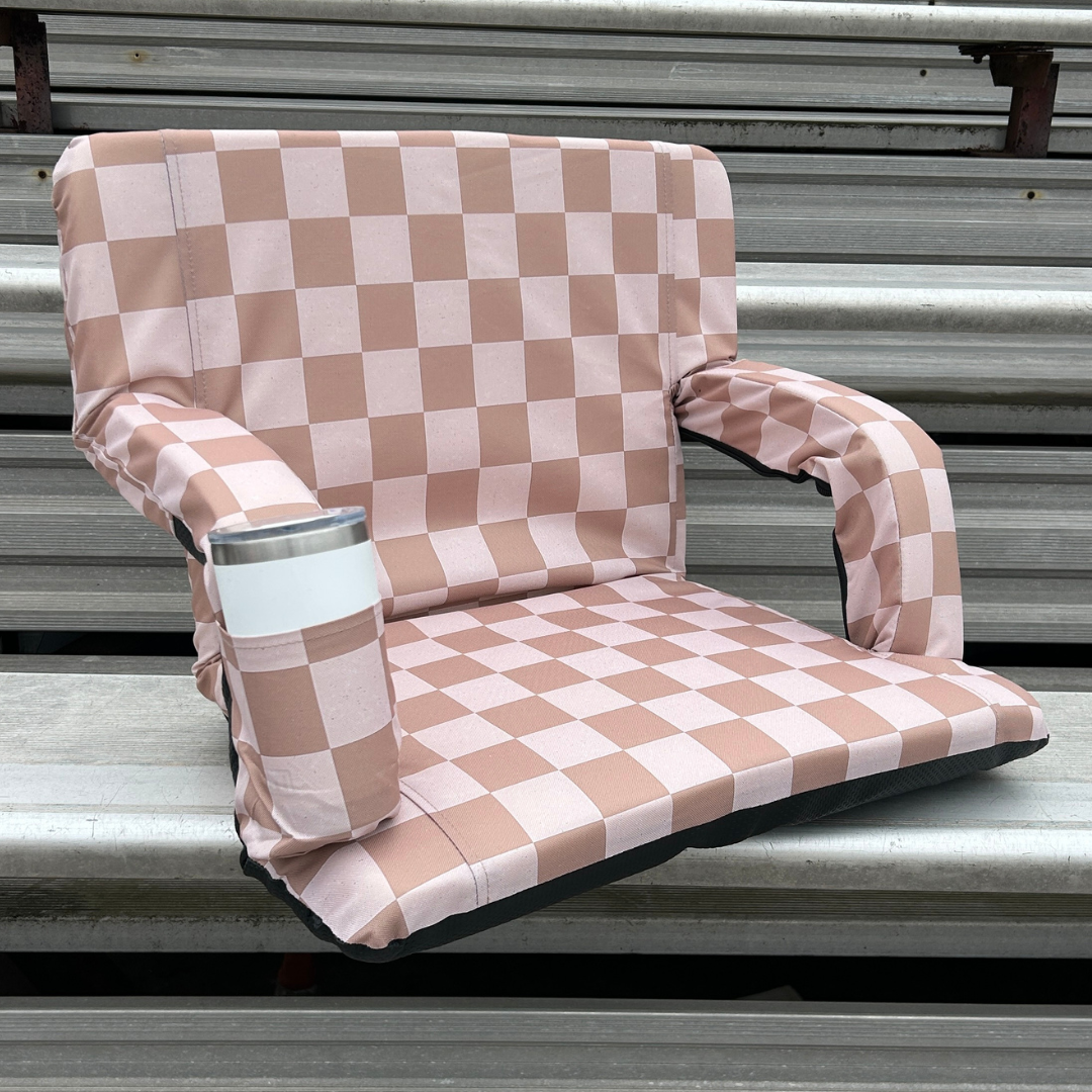 Speckled Beige Checkerboard 23" Stadium Seat with Armrests