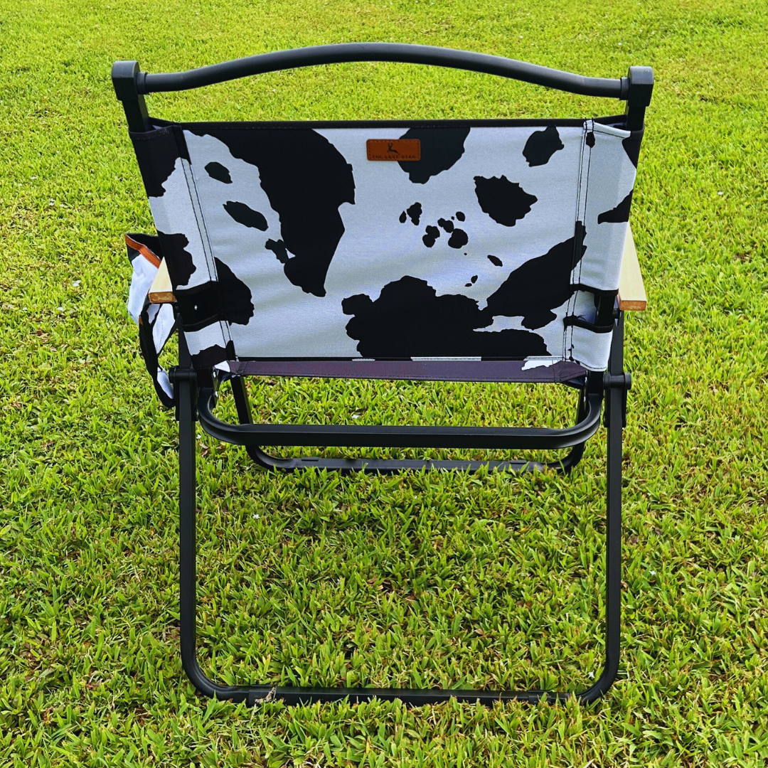 Black Cow Print Folding Lawn Chair