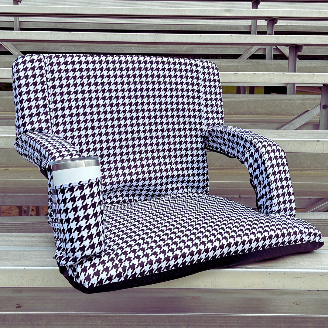 Black and White Houndstooth 23" Stadium Seat with Armrests