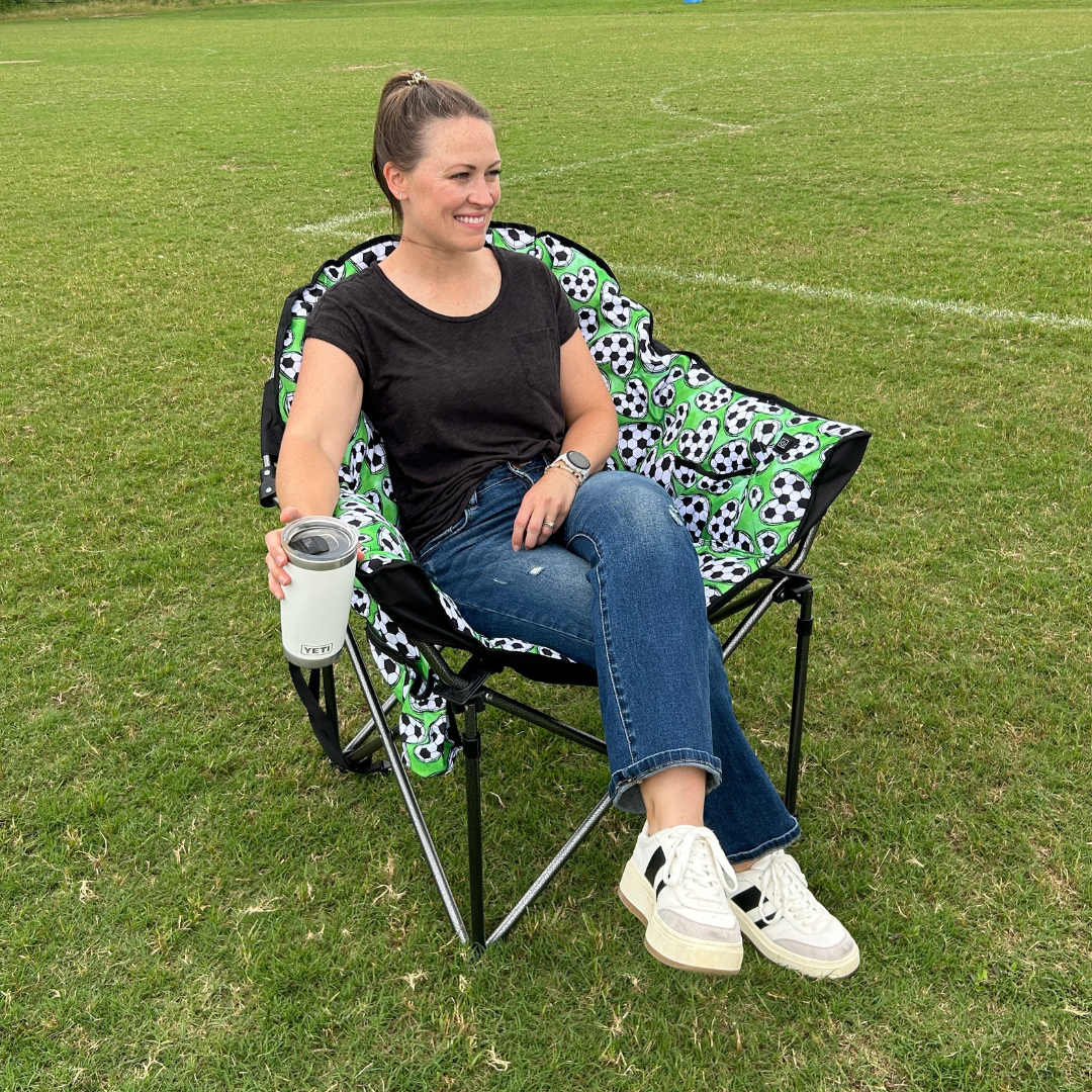Soccer Hearts - Green - Heated Camping Chair