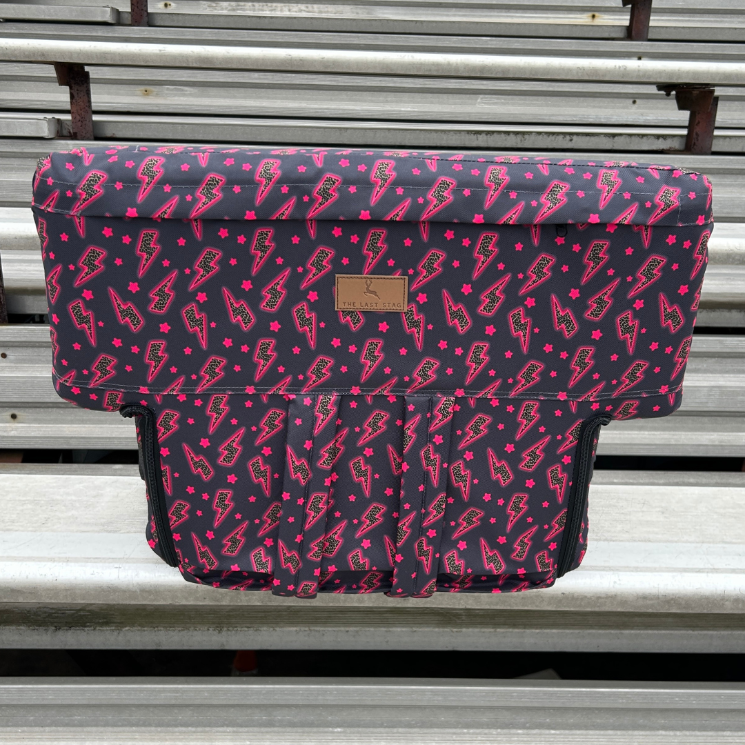 Pink Leopard Lightning Bolts 23" Stadium Seat with Armrests