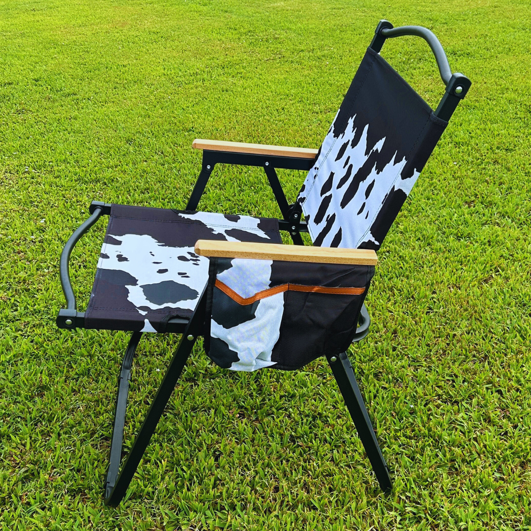 Black Cow Print Folding Lawn Chair