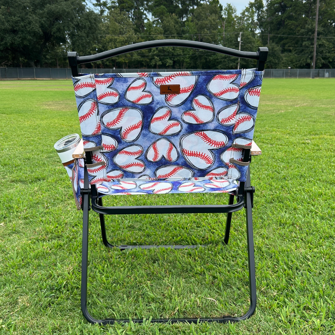 Baseball Hearts - Blue Folding Lawn Chair