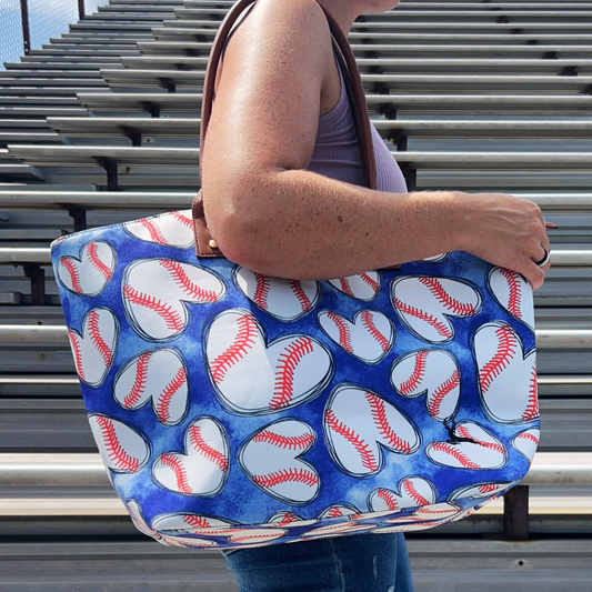 Baseball Hearts Tote Bag