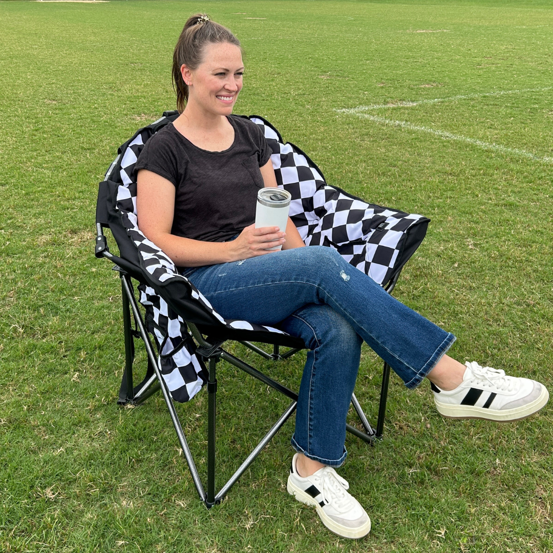 Black and White Checkerboard - Heated Sideline Chair