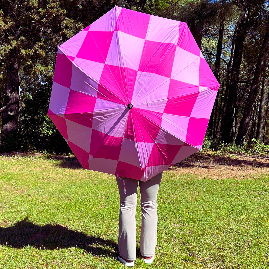 Pink Checkerboard - UPF 50+ Large Golf Umbrella