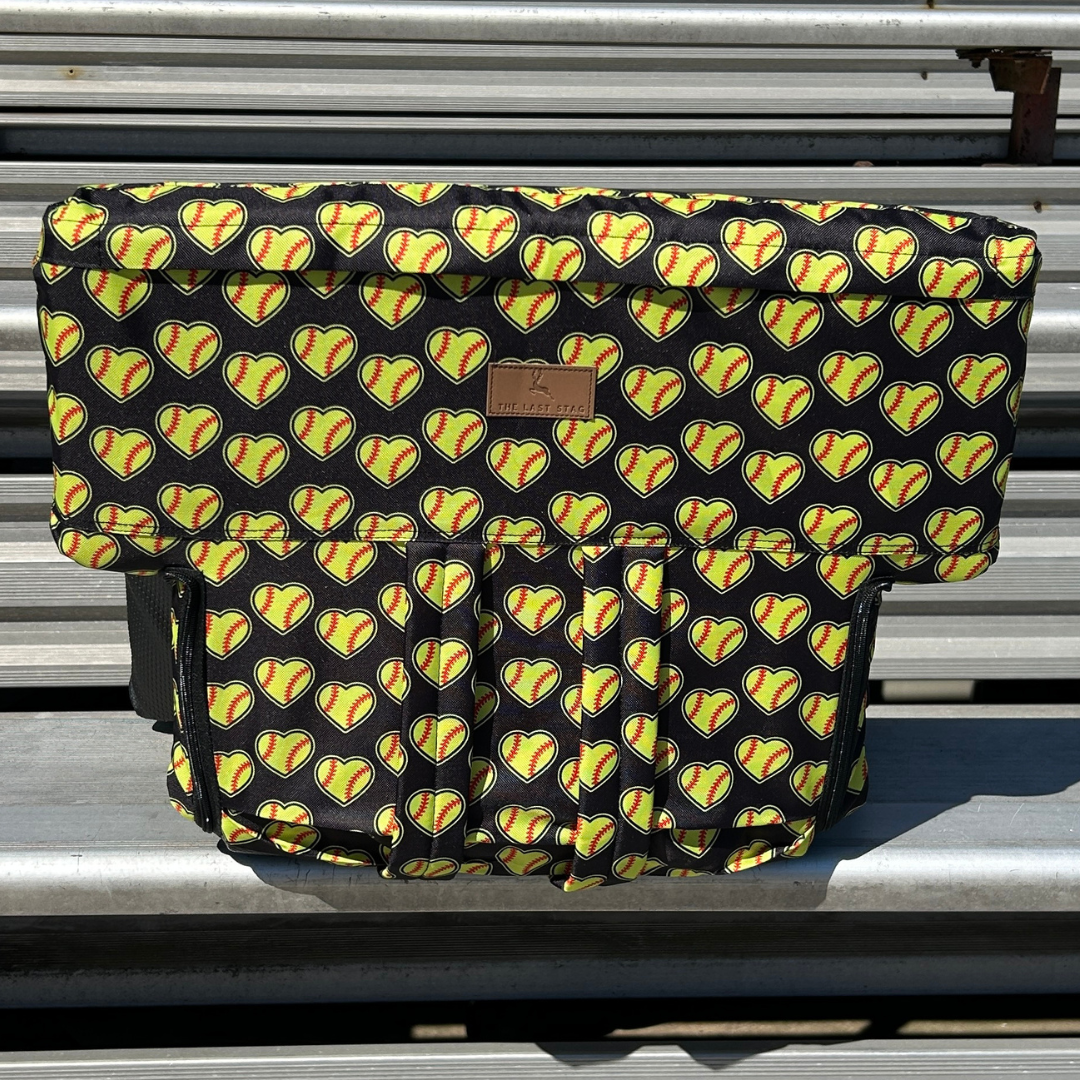 Softball Hearts - Black 23" Stadium Seat with Armrests