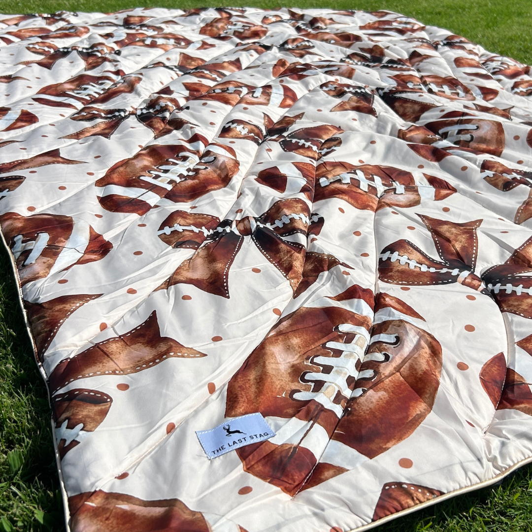 Footballs & Bows - Indoor/Outdoor Puffy Blanket