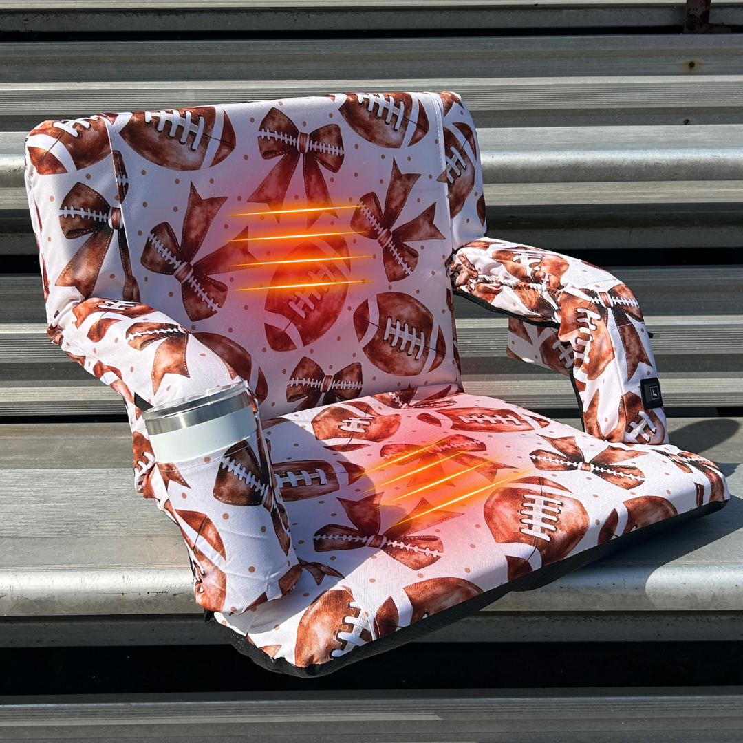 Heated Footballs & Bows 23" Stadium Seat with Armrests