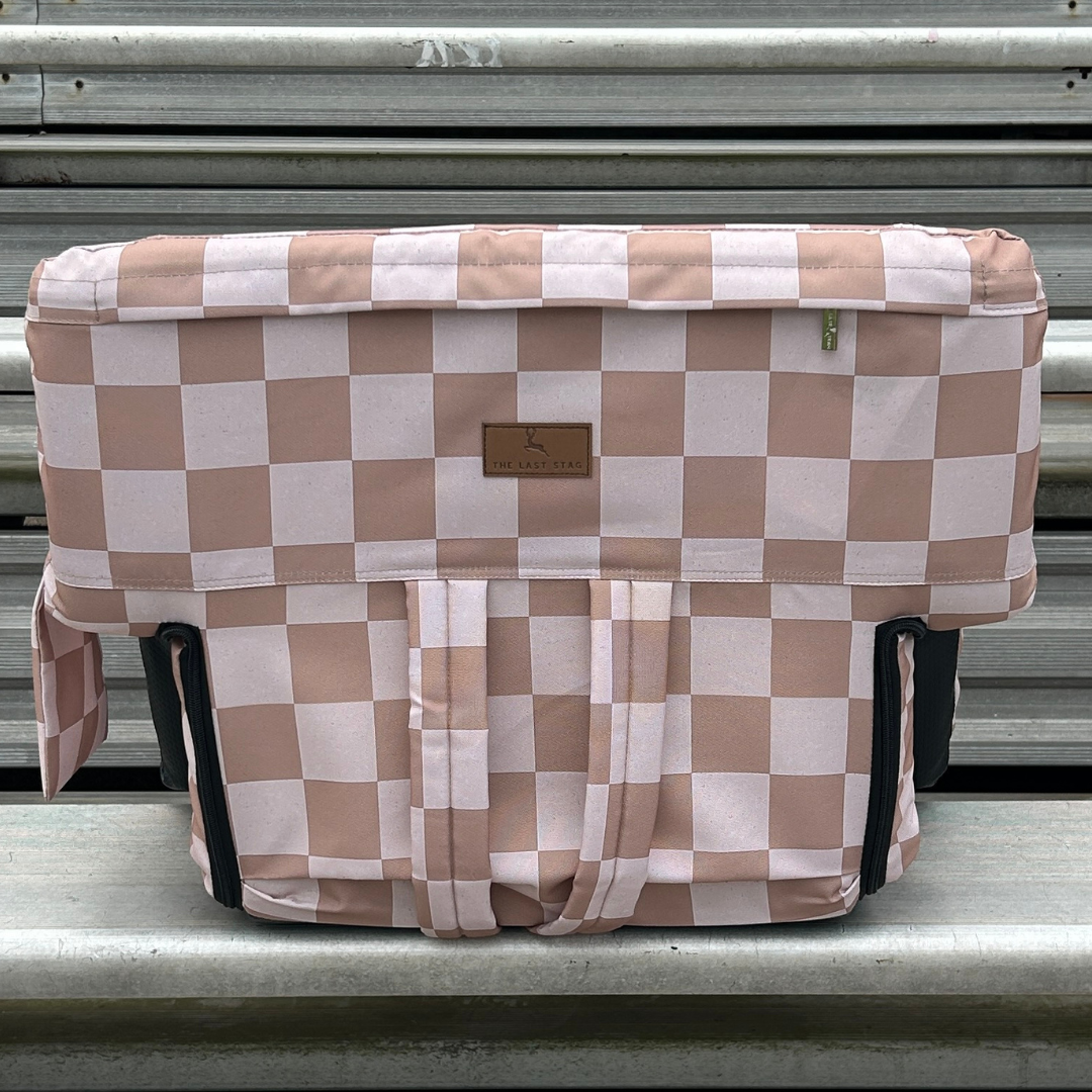 Heated Speckled Beige Checkerboard 23" Wide Stadium Seat with Armrests