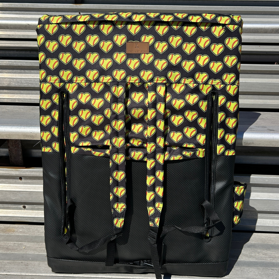 Softball Hearts - Black 23" Stadium Seat with Armrests