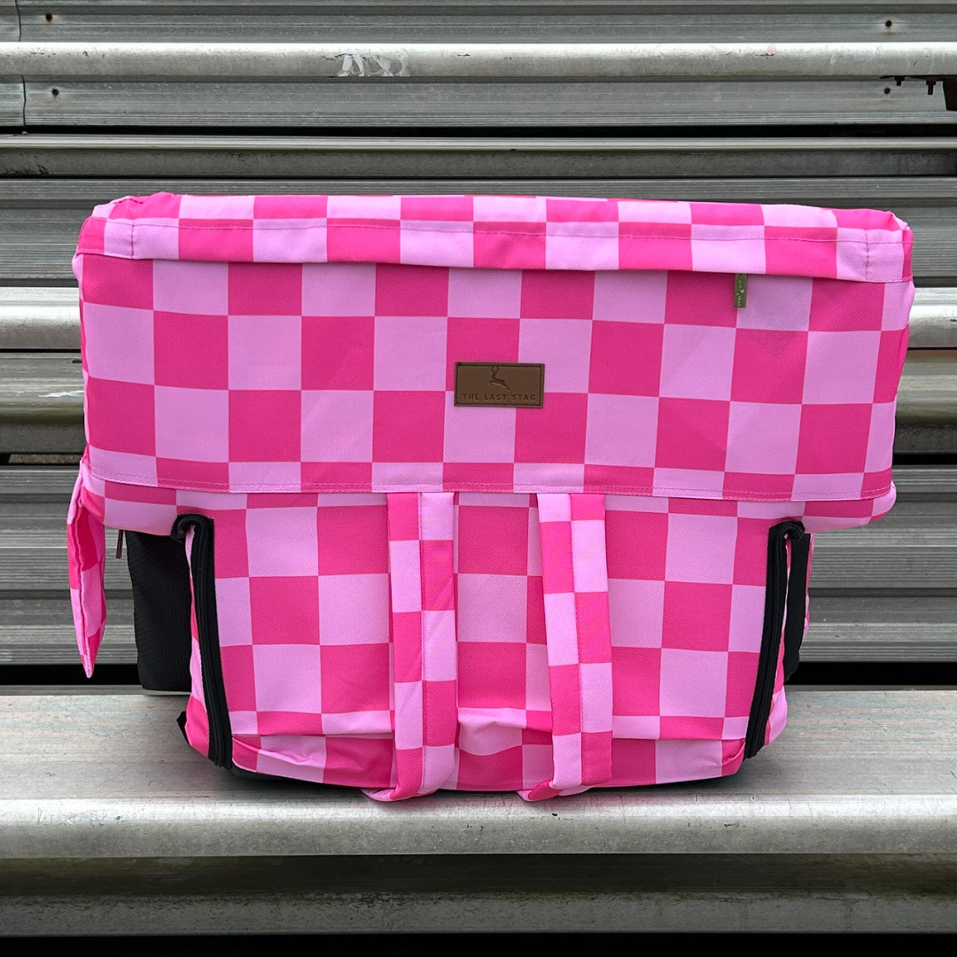 Heated Pink Checkerboard 23" Wide Stadium Seat with Armrests