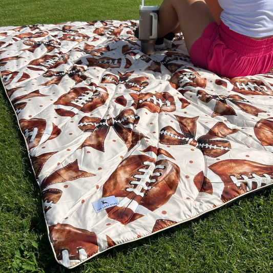 Footballs & Bows - Indoor/Outdoor Puffy Blanket