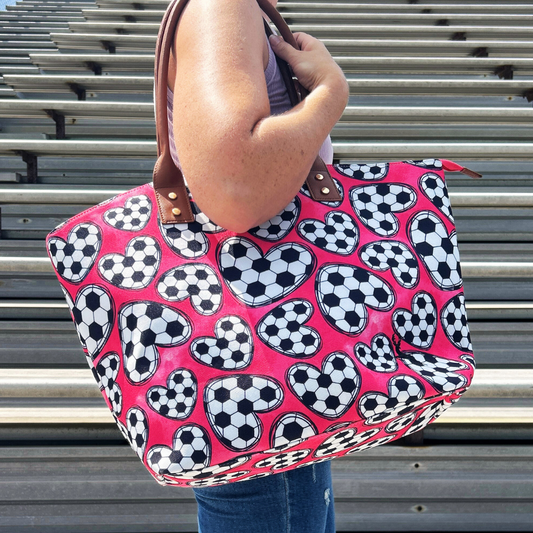 Pink Soccer Hearts Tote Bag