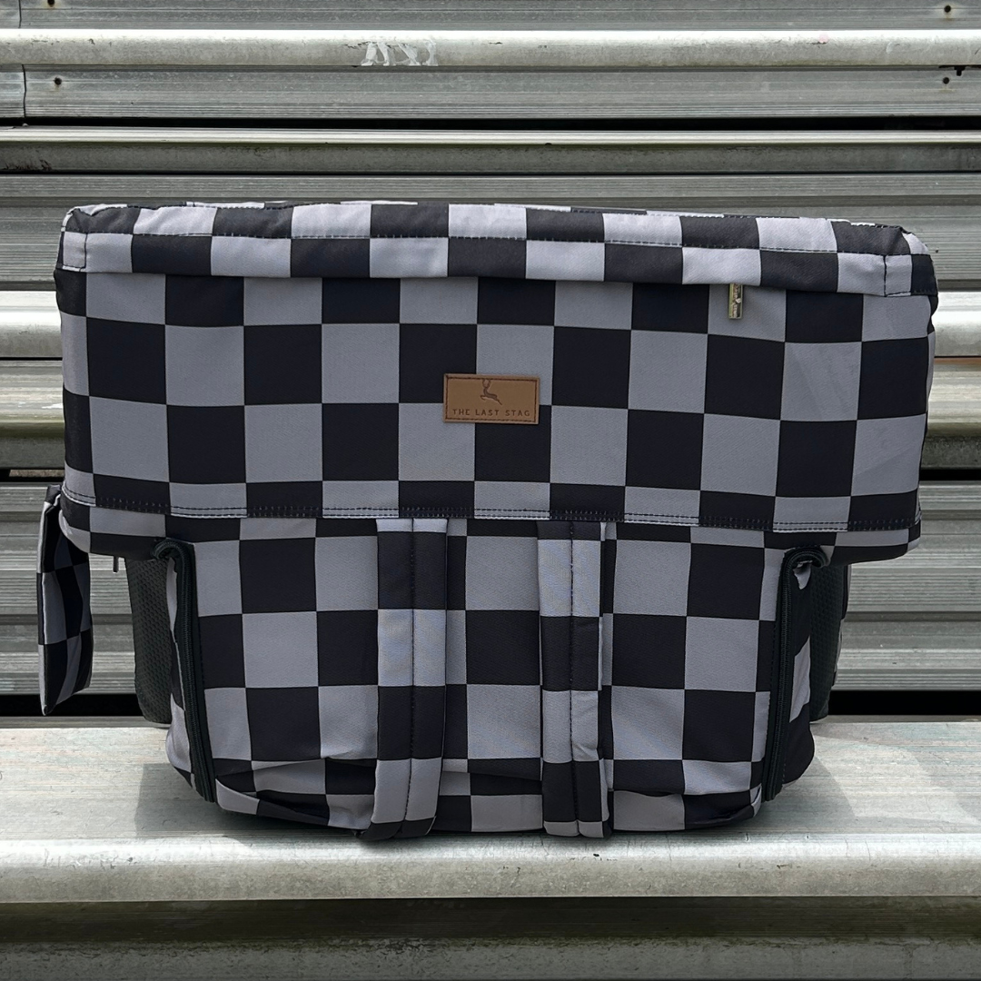 Heated Grey Checkerboard 23" Wide Stadium Seat with Armrests