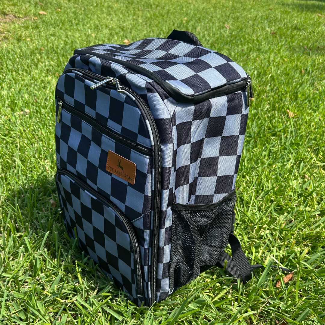 Grey Checkerboard Backpack Cooler