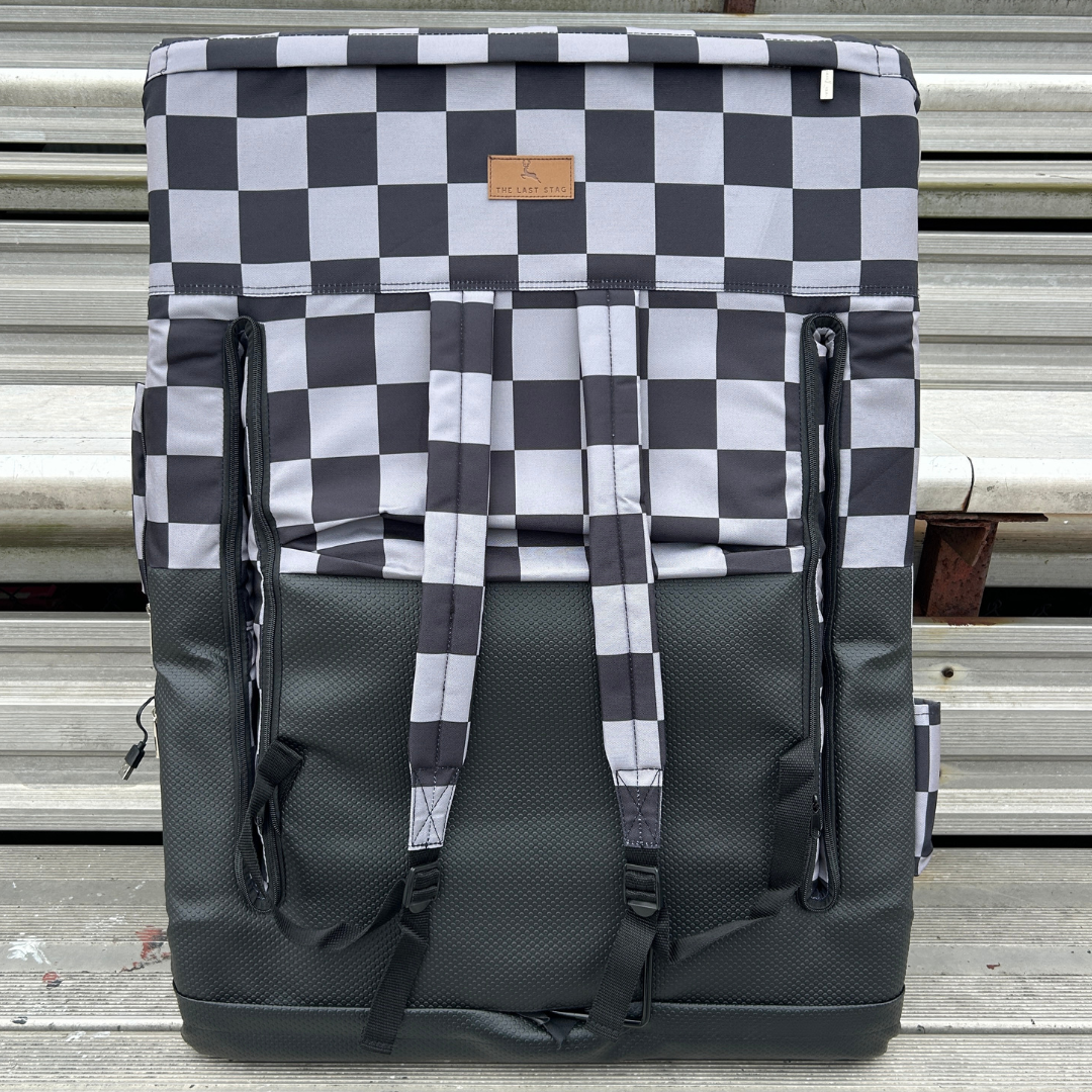 Heated Grey Checkerboard 23" Wide Stadium Seat with Armrests