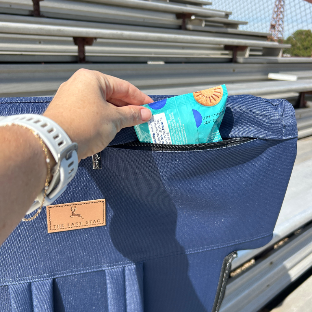 Heated Navy 23" Stadium Seat with Armrests
