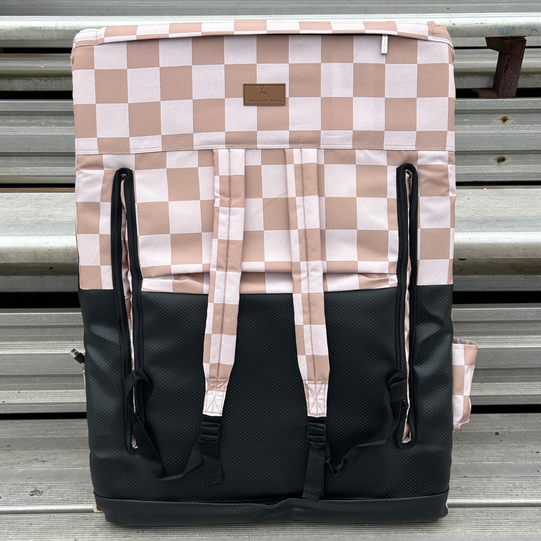 Heated Speckled Beige Checkerboard 23" Wide Stadium Seat with Armrests