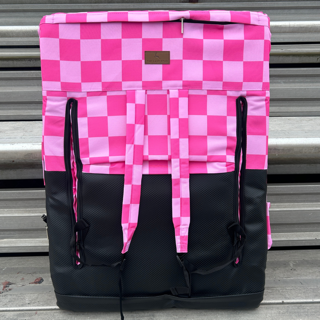 Heated Pink Checkerboard 23" Wide Stadium Seat with Armrests