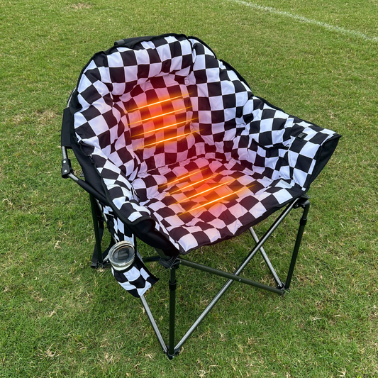 Black and White Checkerboard - Heated Camping Chair
