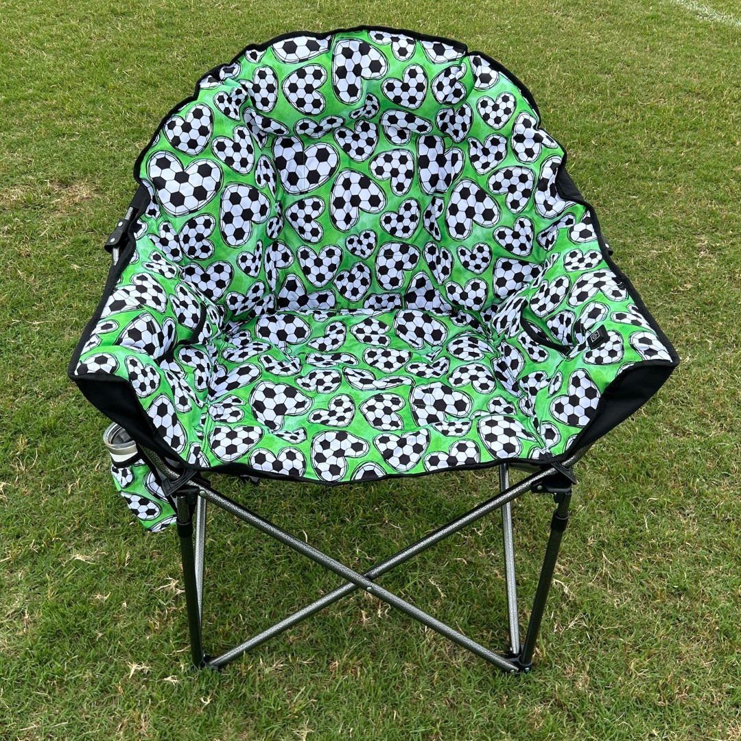 Soccer Hearts - Green - Heated Camping Chair
