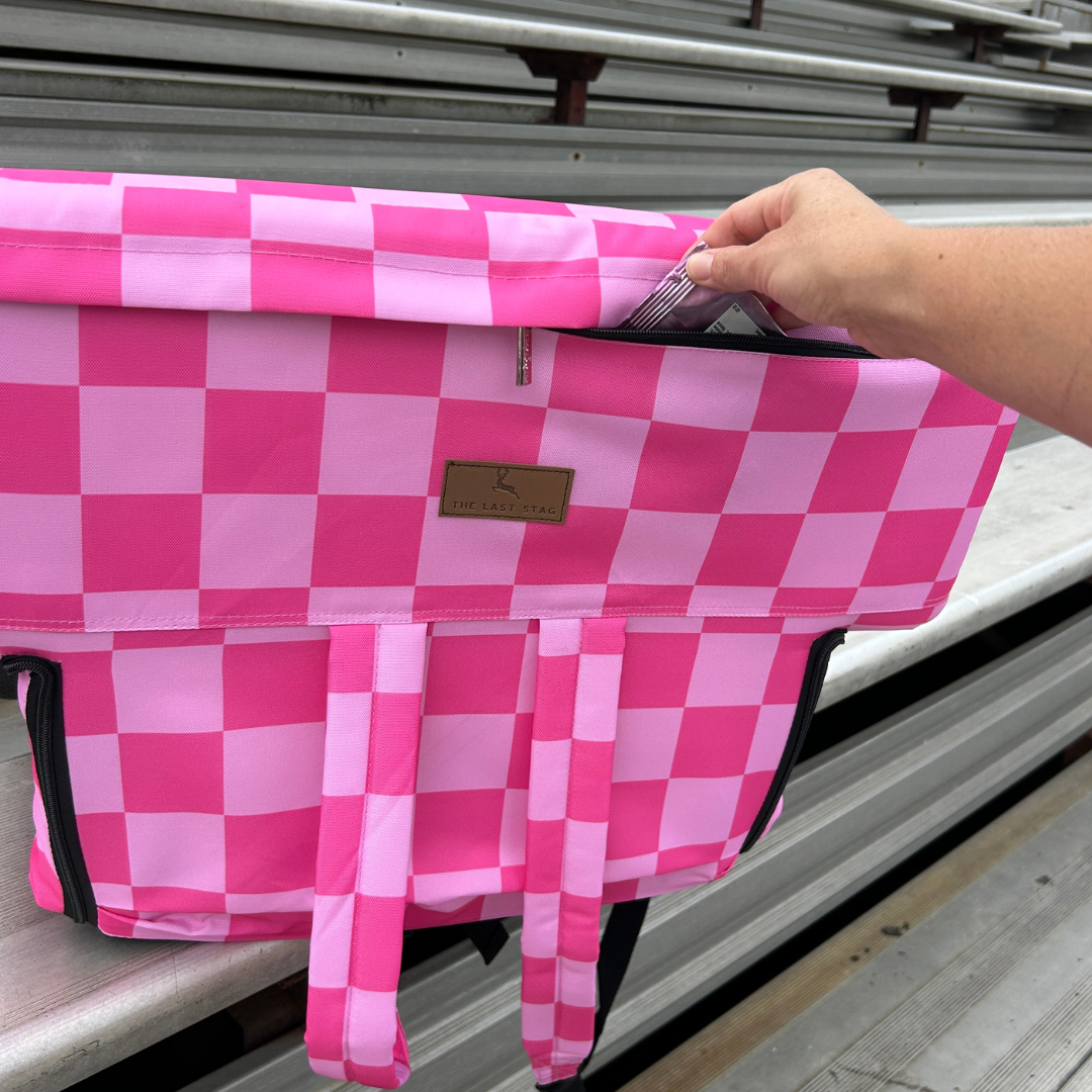 Heated Pink Checkerboard 23" Wide Stadium Seat with Armrests