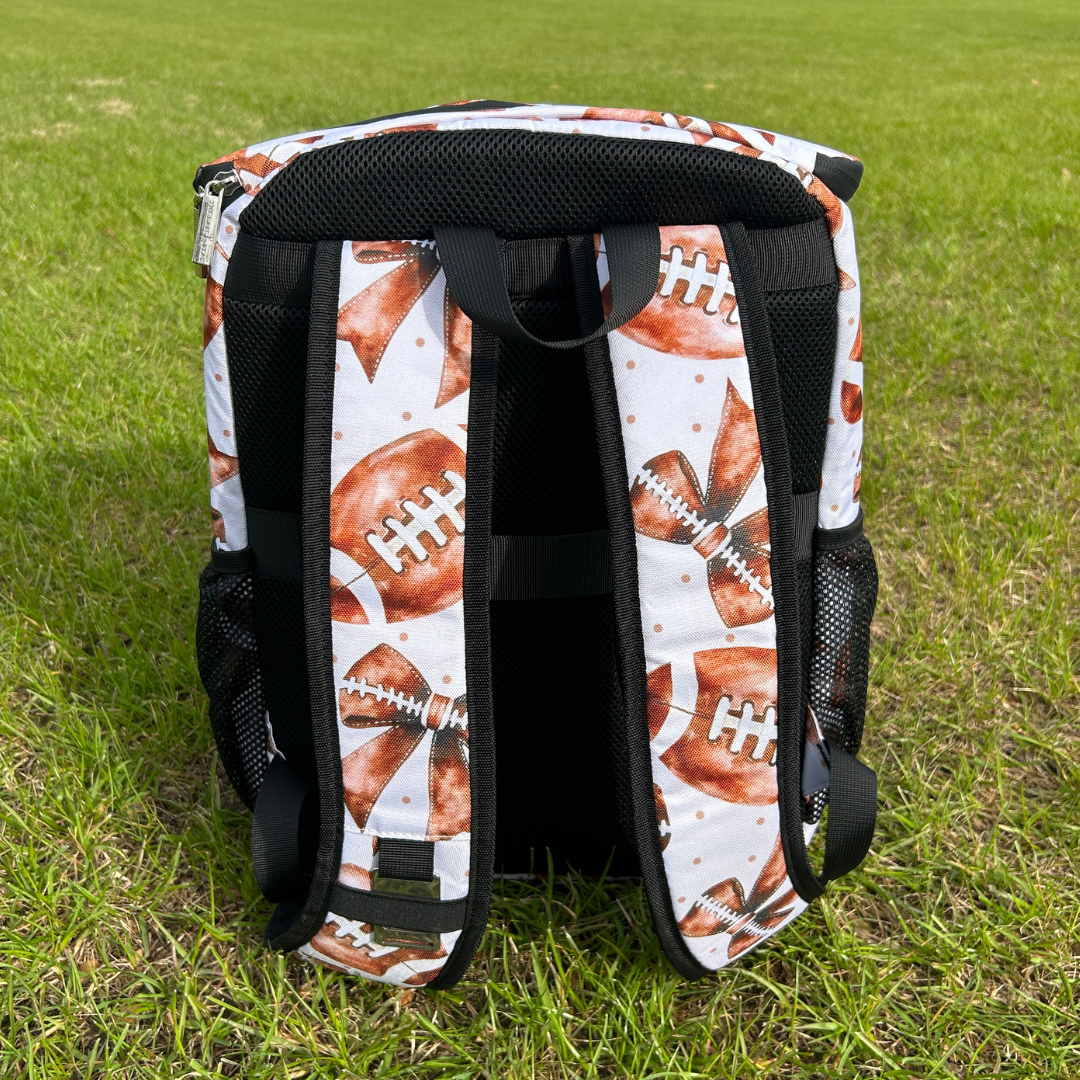 Footballs & Bows Backpack Cooler
