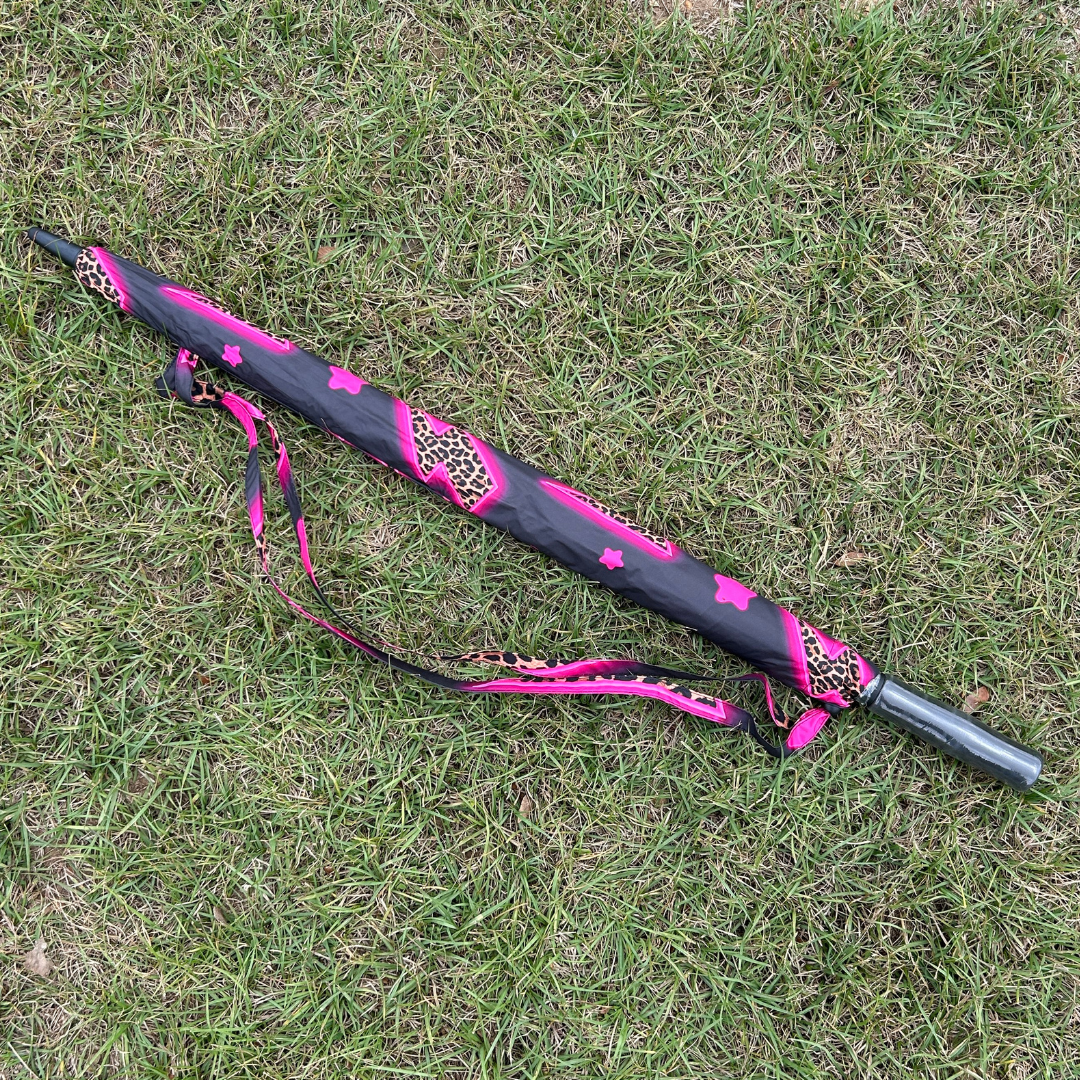 Pink Leopard Lightning Bolts - UPF 50+ Large Golf Umbrella