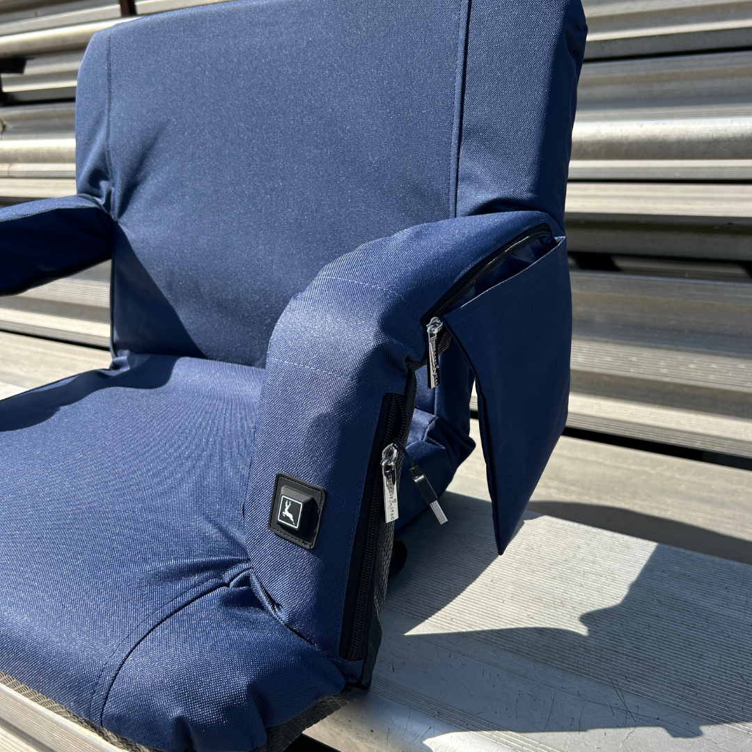 Heated Navy 23" Stadium Seat with Armrests