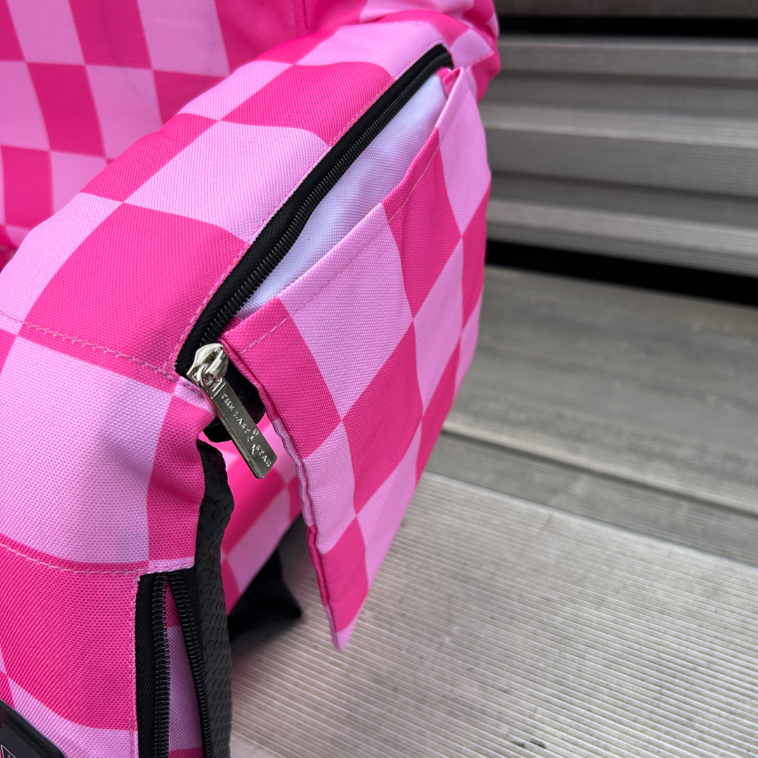 Heated Pink Checkerboard 23" Wide Stadium Seat with Armrests
