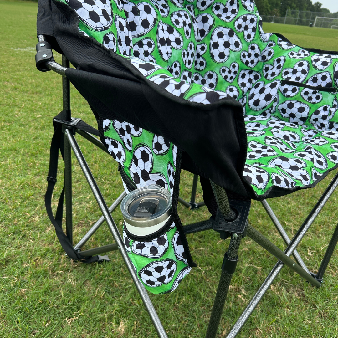 Soccer Hearts - Green - Heated Camping Chair