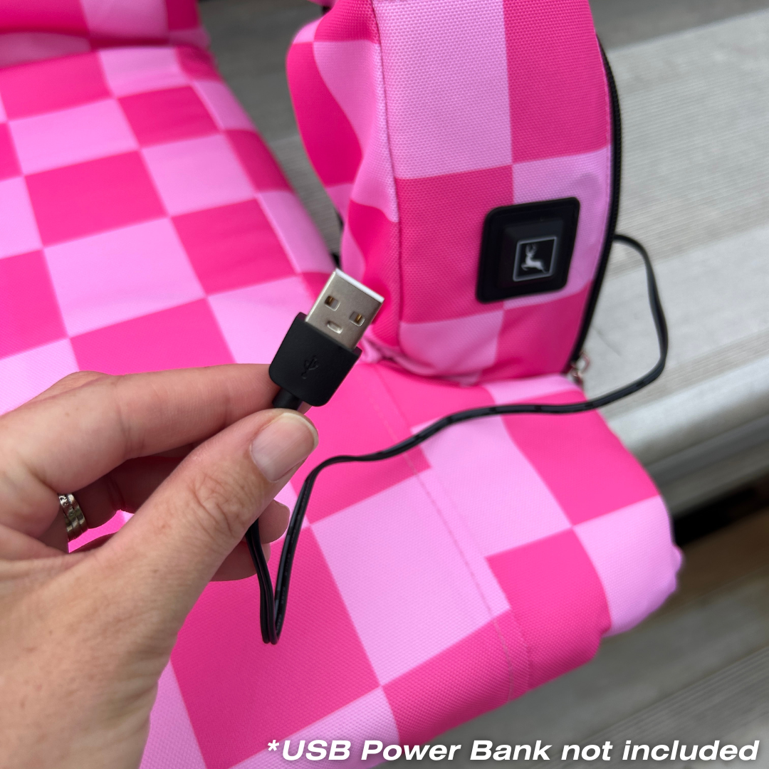 Heated Pink Checkerboard 23" Wide Stadium Seat with Armrests