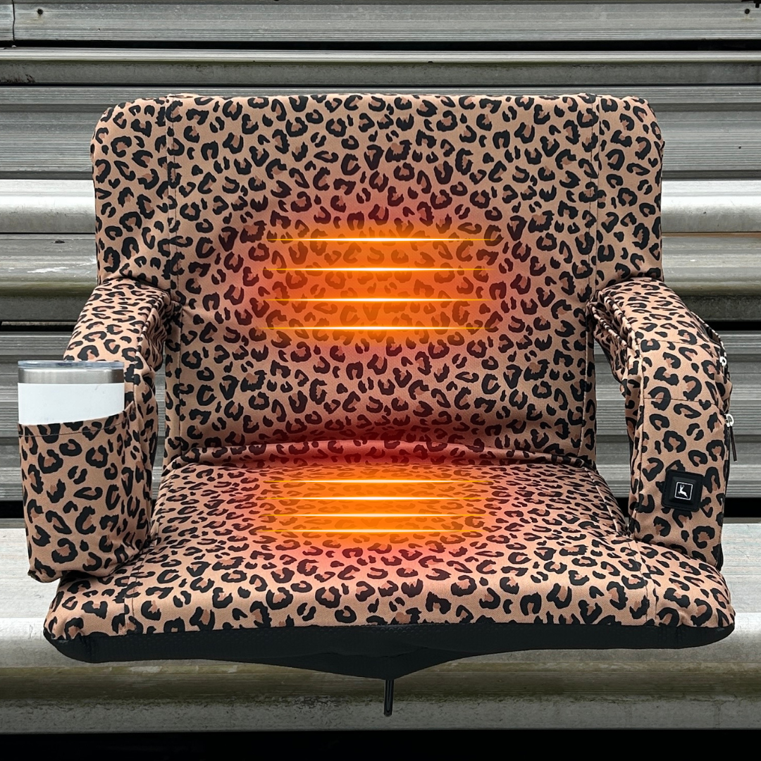 Heated Leopard 23" Wide Stadium Seat with Armrests