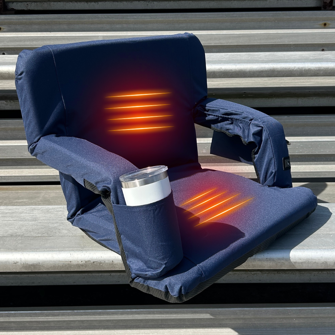 Heated Navy 23" Stadium Seat with Armrests