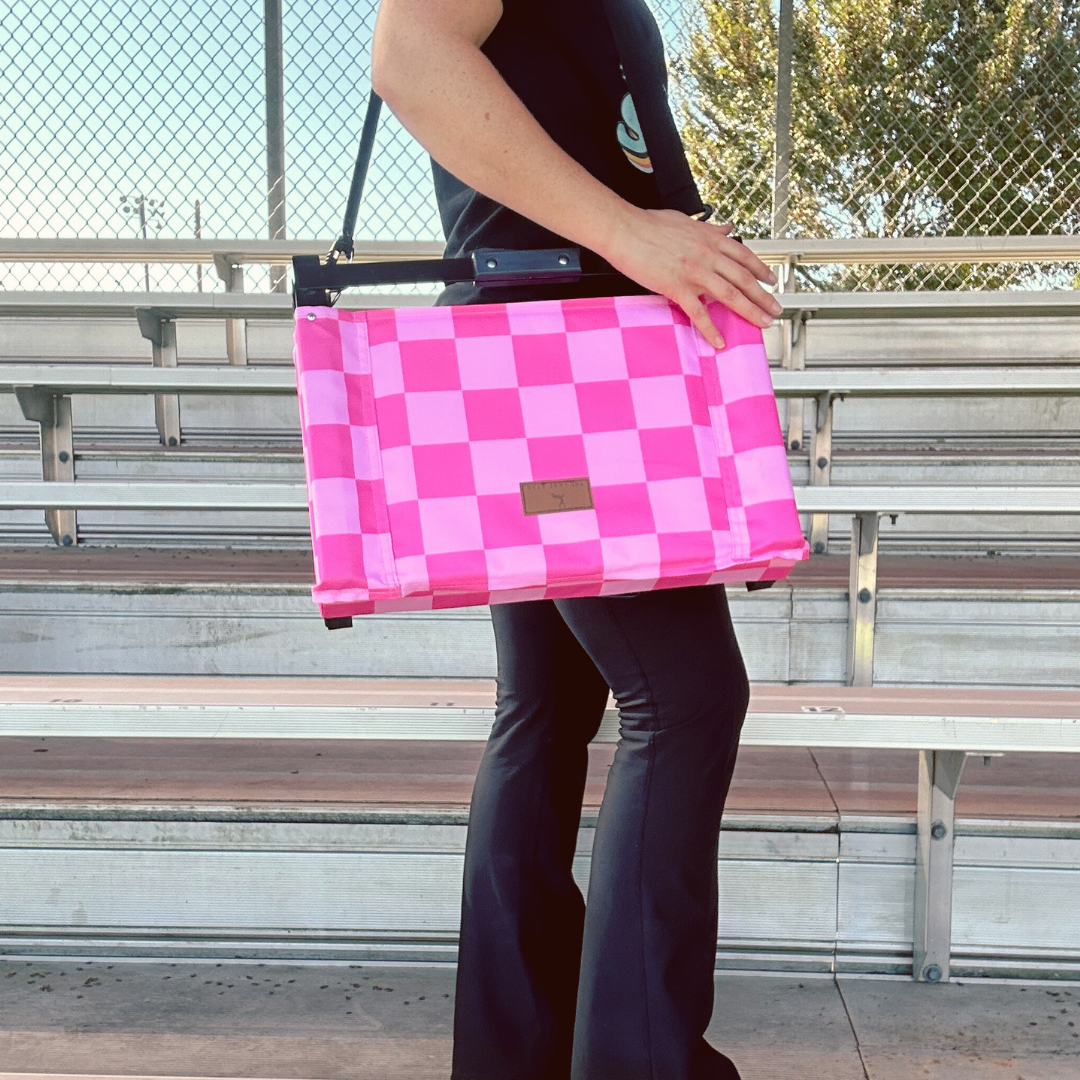 Pink Checkerboard Folding Stadium Seat